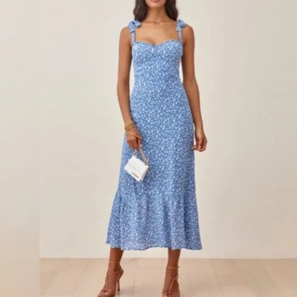 Reformation Nikita Dress - Blue/White Floral Print - Size 0